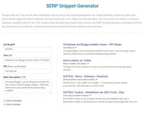 Sistrix Snippet Generator, kostenlose SEO Tools Screenshot