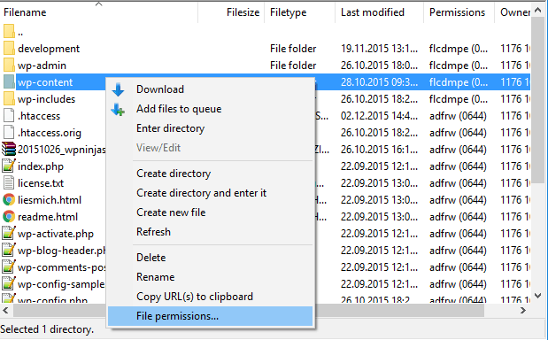 Filezilla Dateiberechtigungen öffnen