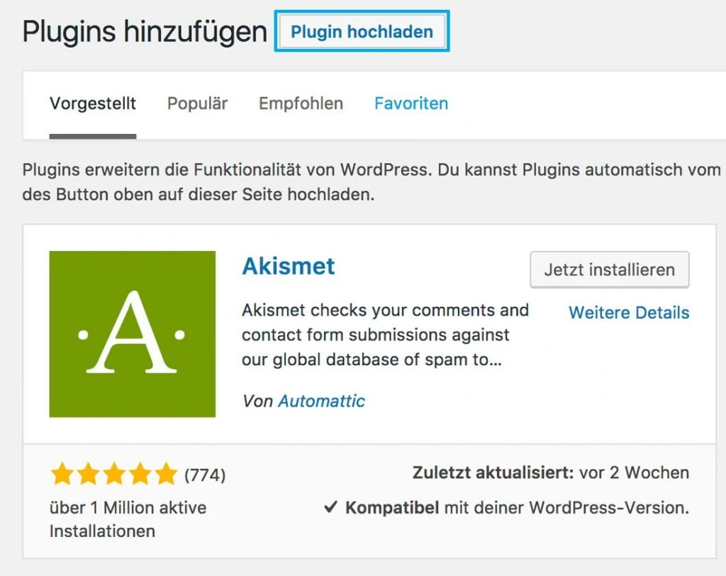 WordPress Plugins hochladen - Schritt 2