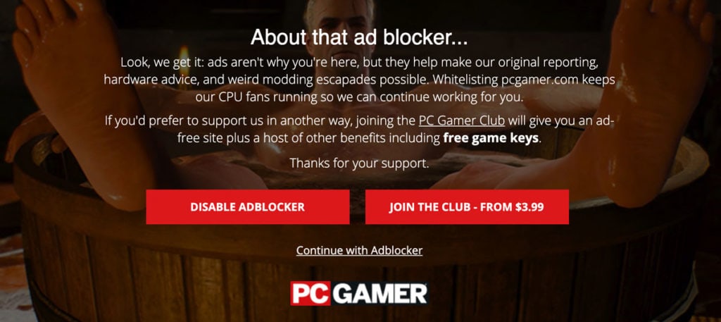 Adblocker Erkennung bei pcgamer