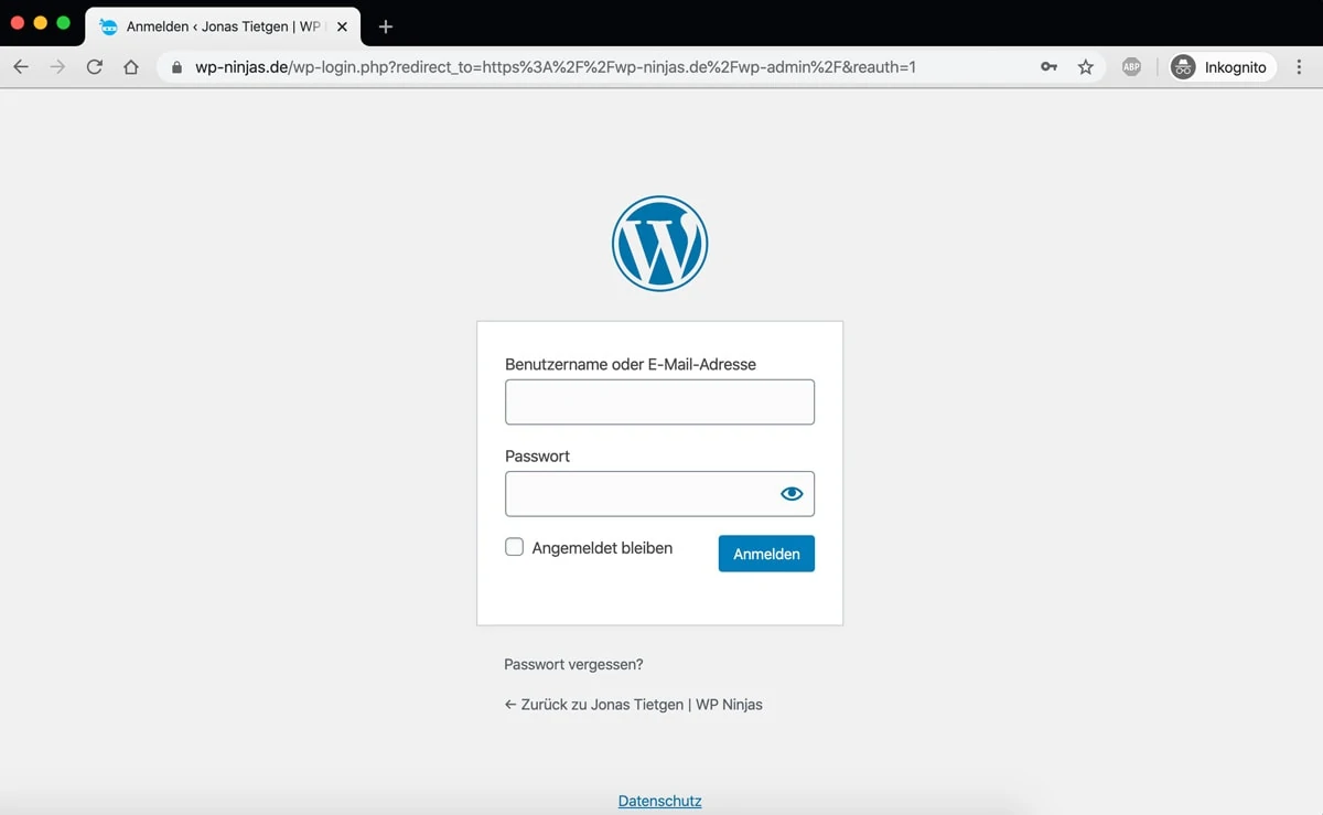 DIe WordPress Login Seite, der Weg zum WordPress Dashboard