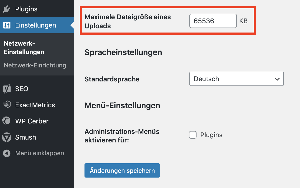 Upload Limit Einstellung in WordPress Multisites