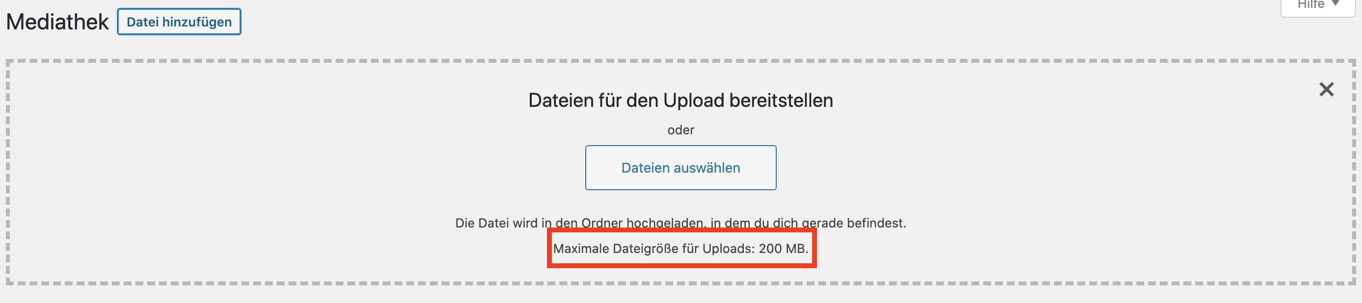 WordPress Upload Limit in der Mediathek prüfen