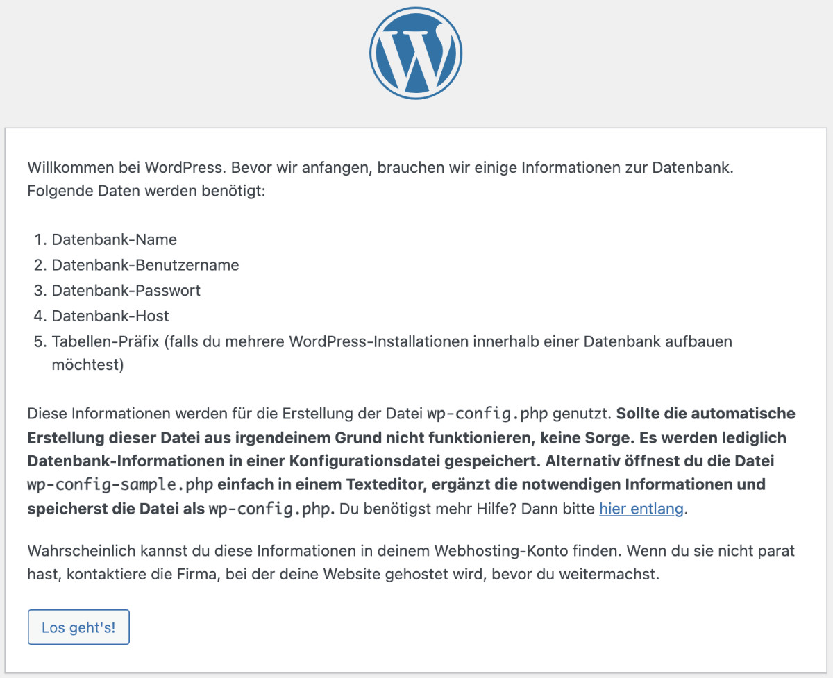 WordPress Installation Schritt 1