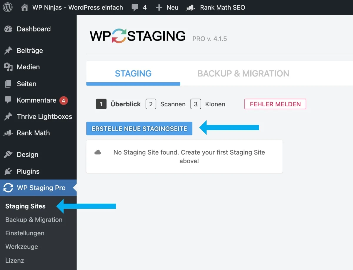 WordPress Staging-Site erstellen in WP Staging