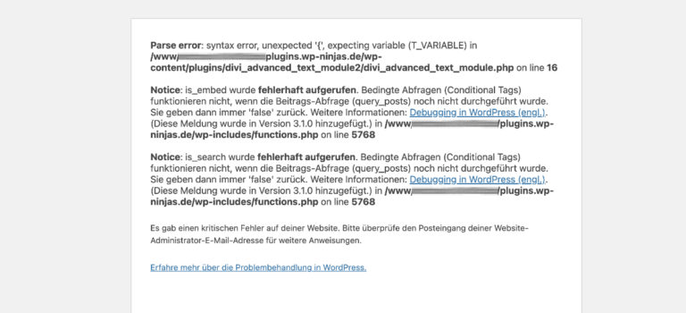 Es Gab Einen Kritischen Fehler Auf Deiner Website Wie du "kritische Fehler auf deiner Website" selber löst!