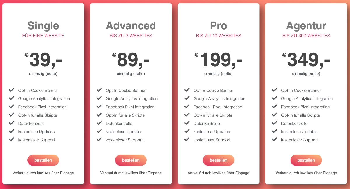 Preise für das Plugin DSGVO Pixelmate