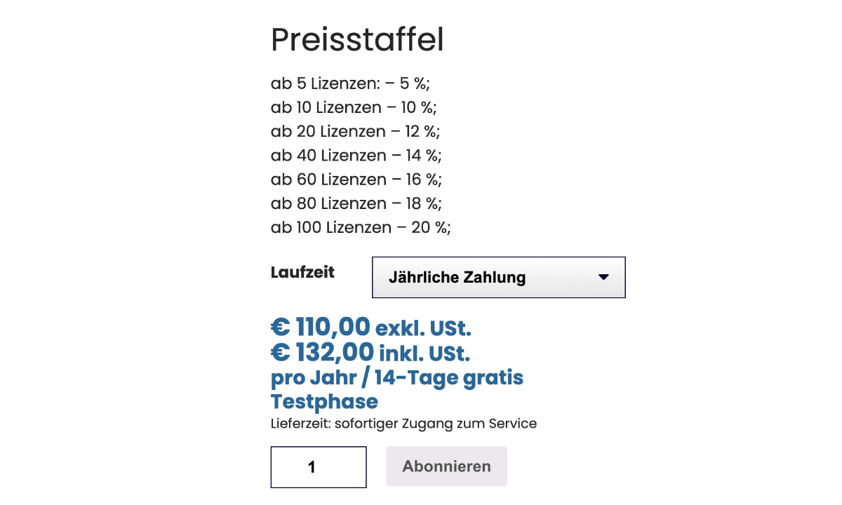 Die Preisstruktur des WP DSGVO Tools Plugins