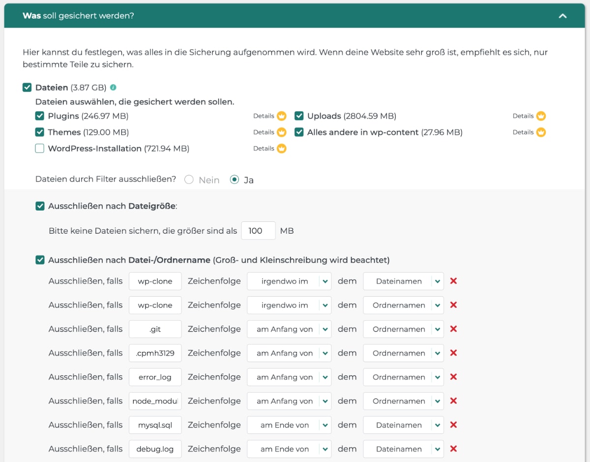 Backup Migration Plugin Einstellungen