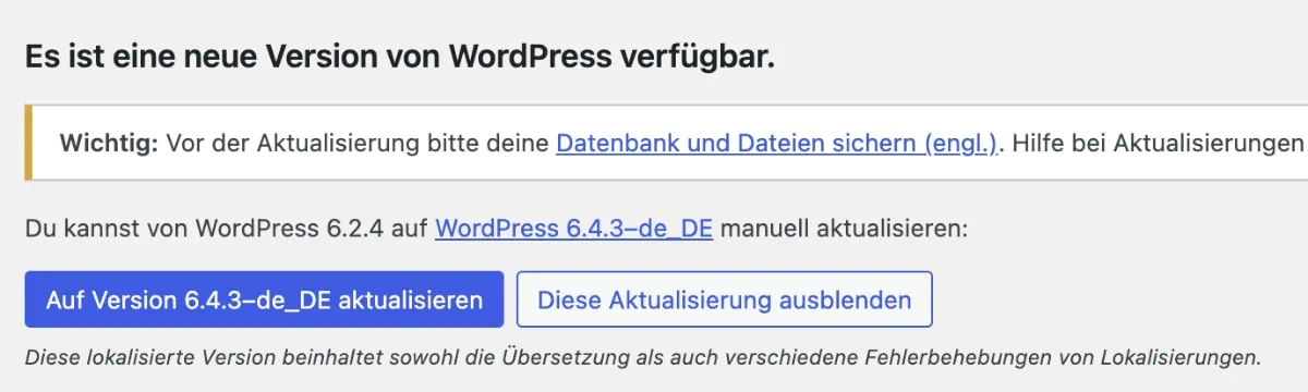 WordPress Core Update in der Aktualisieren-Oberfläche