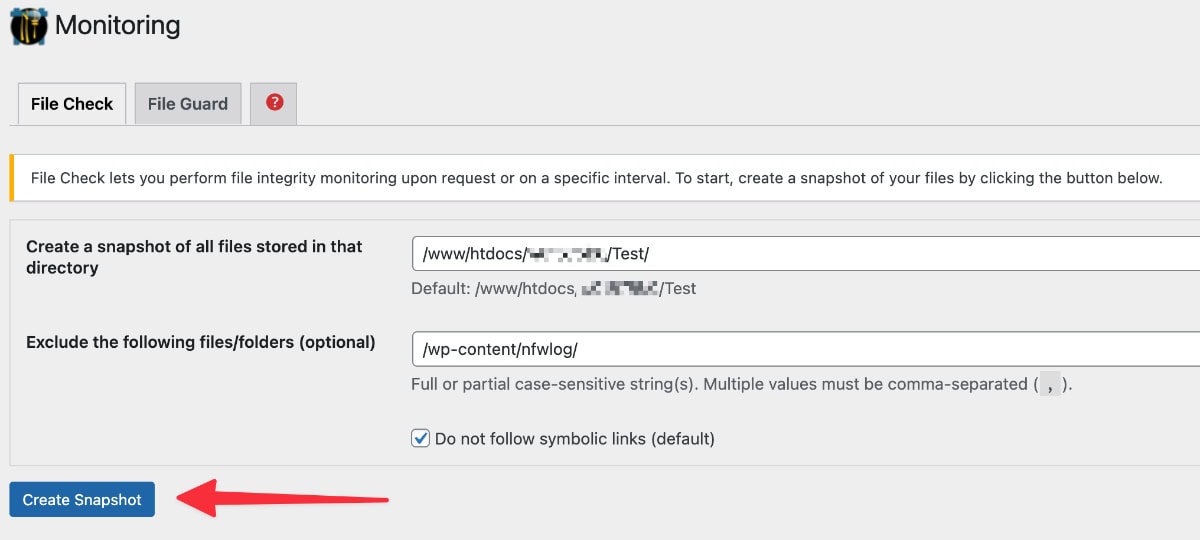 Screenshot der File Check Einstellungen in NinjaFirwall