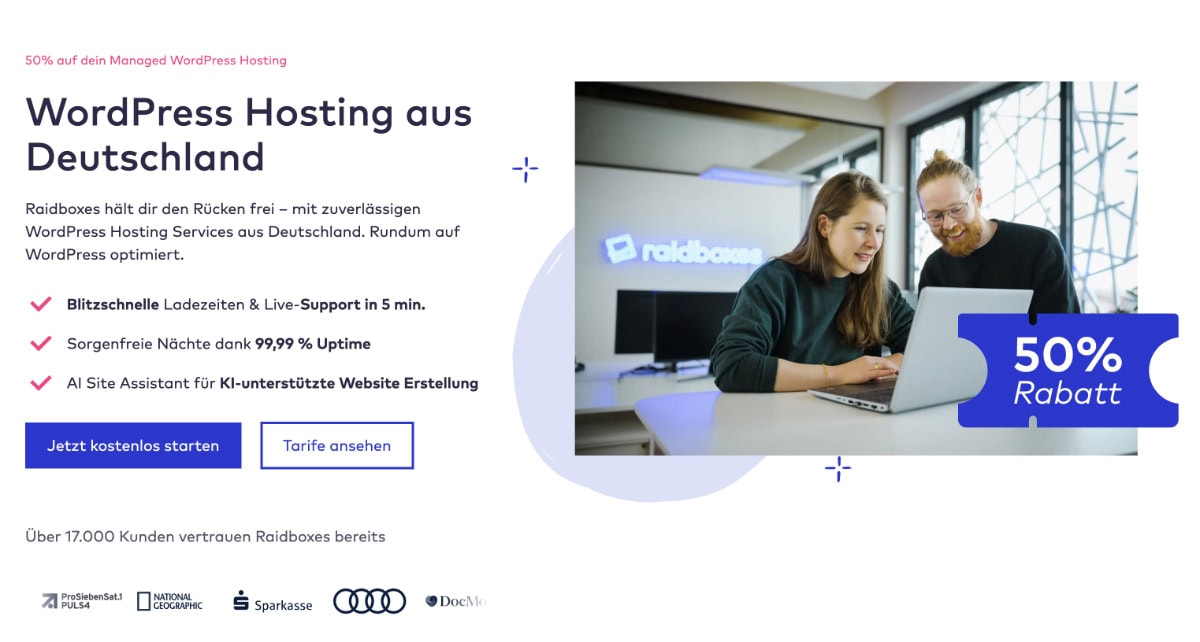 Screenshot der raidboxes Website