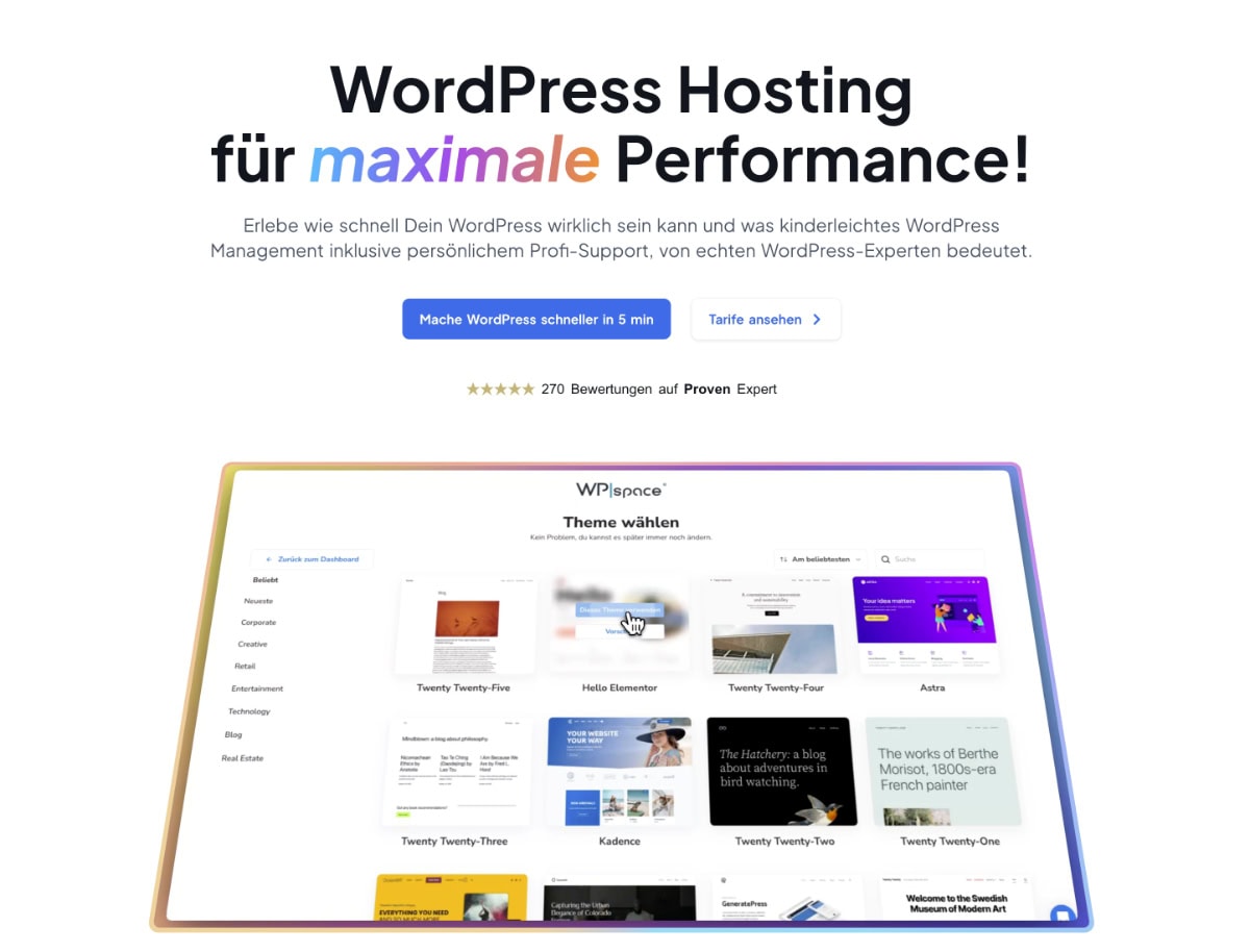 Screenshot der WP Space Website