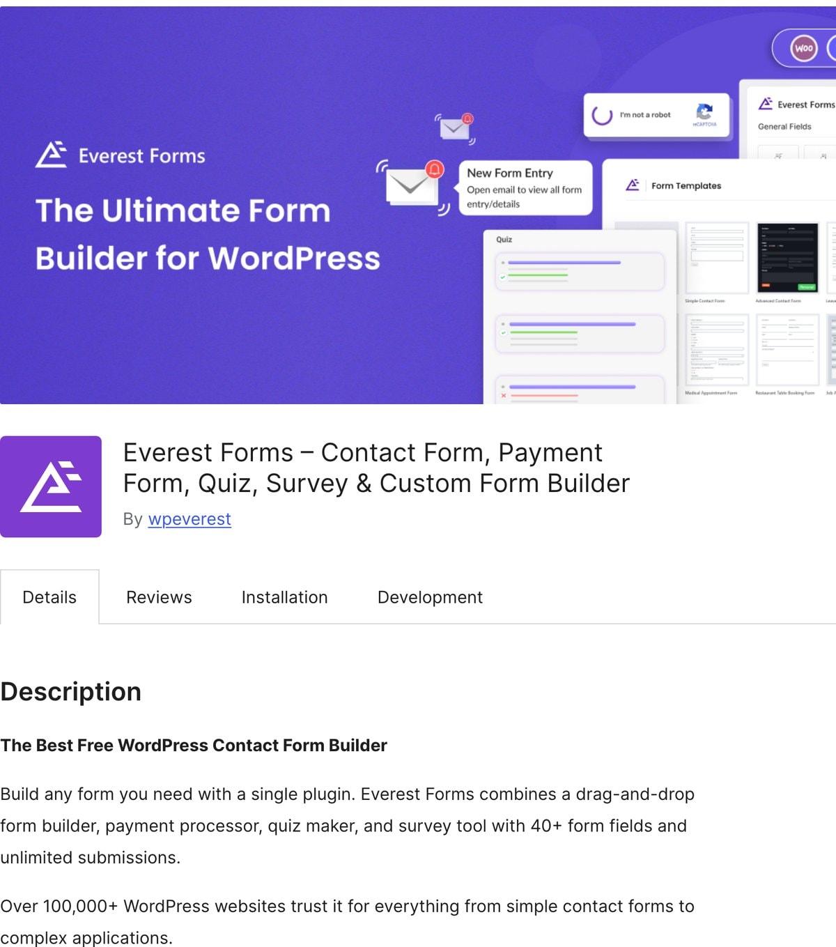 Everest Forms im WordPress-Plugin-Verzeichnis