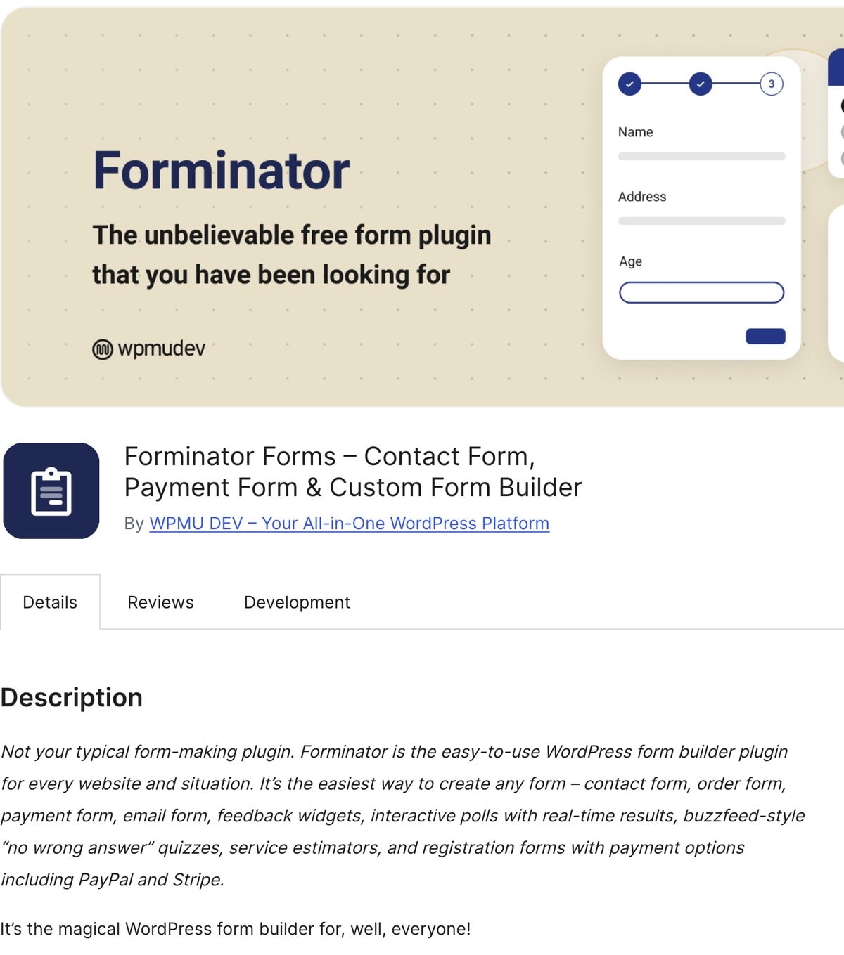 Forminator im WordPress-Plugin-Verzeichnis