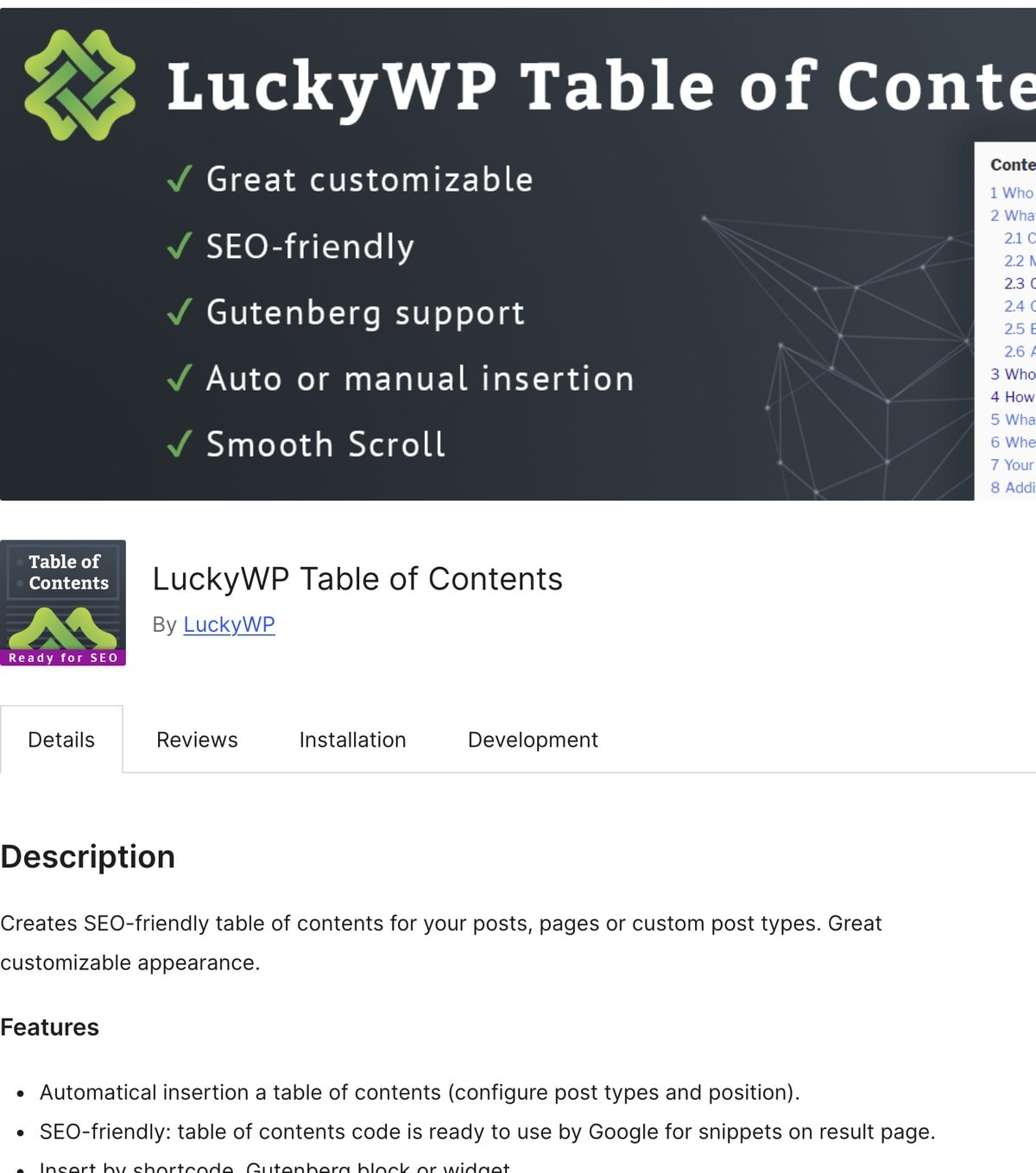 LuckyWP Table of Contents im WordPress-Plugin-Verzeichnis