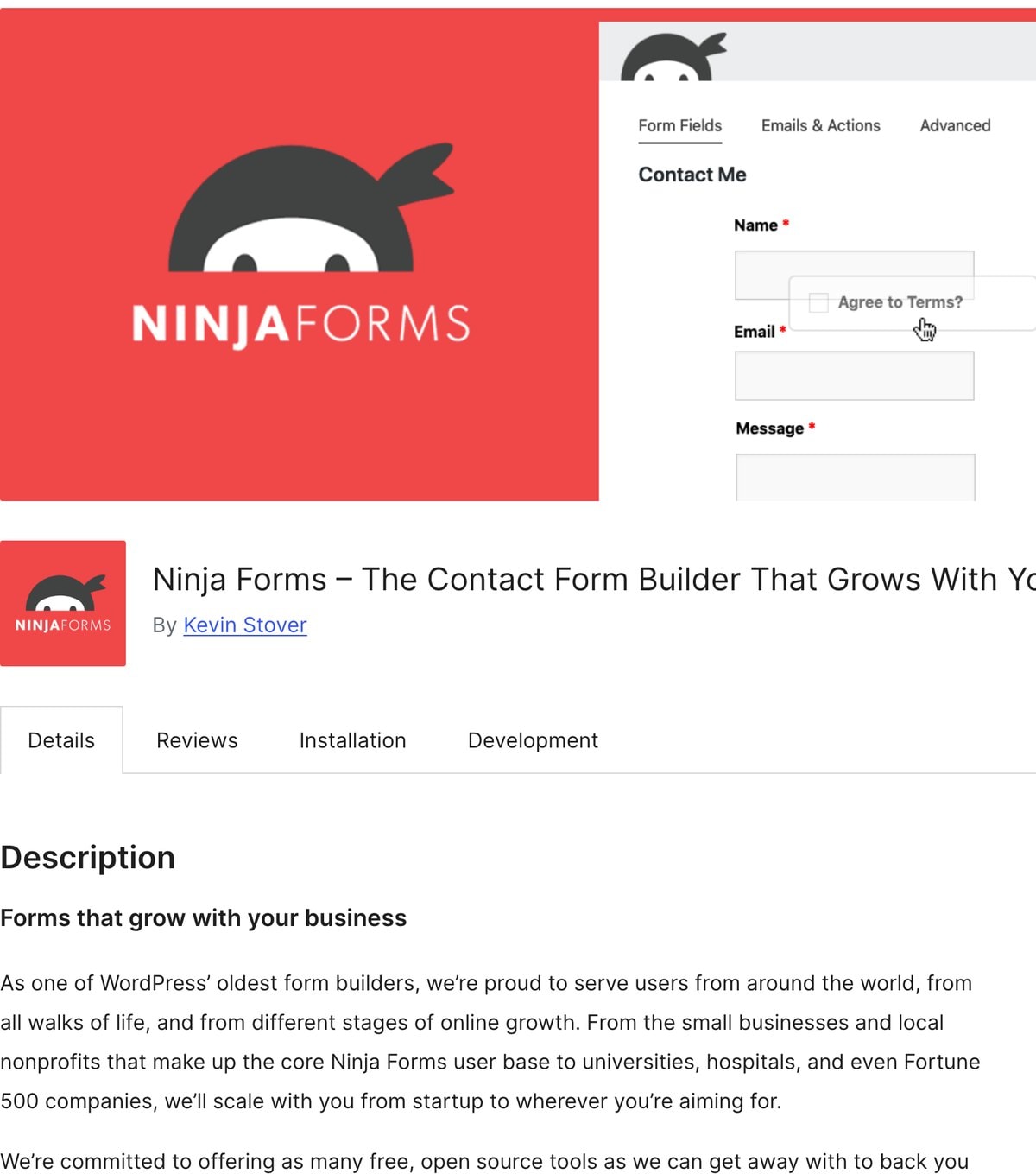 Ninja Forms im WordPress-Plugin-Verzeichnis