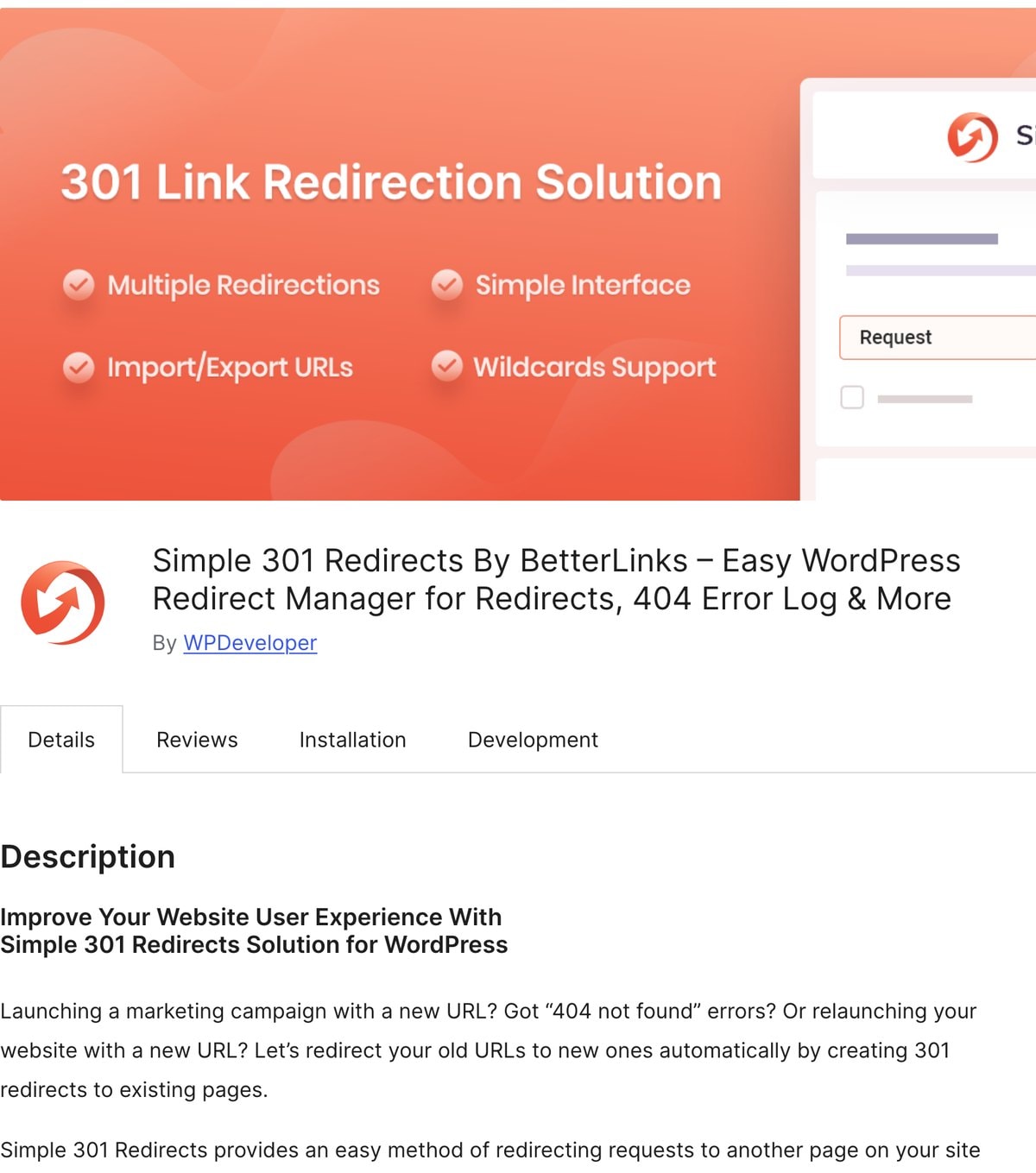 Simple 301 Redirects im WordPress-Plugin-Verzeichnis